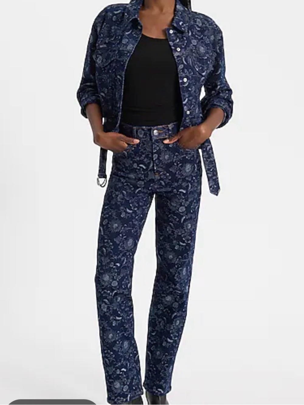 Express Floral Denim Cropped Jacket Size Large NWT